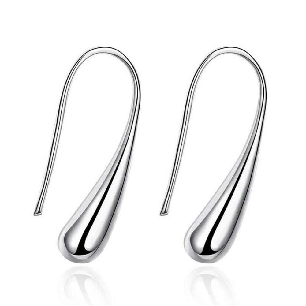 Simple Tear Drop Earrings 925 Silver - Picture 2 of 6